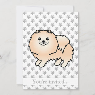 Creme Pomeranian Süßer Cartoon-Hund Geburtstagsfei Einladung