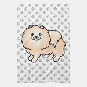 Creme Pomeranian Süßer Cartoon-Hund & Pfoten Geschirrtuch