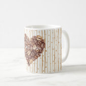 Creme Punkte Streifen First Kaffeebohnen Herz Kaffeetasse (VorderseiteRechts)