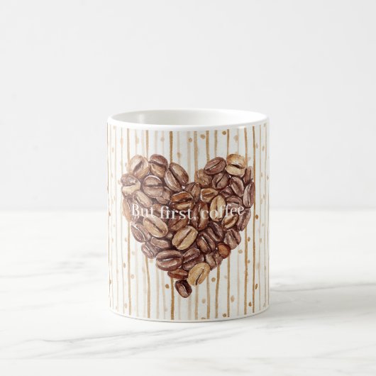 Creme Punkte Streifen First Kaffeebohnen Herz Kaffeetasse (Mittel)