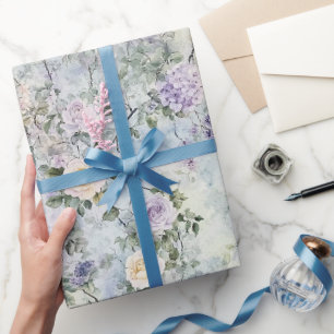 Creme Purple Blumen Geschenkpapier