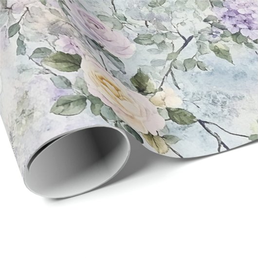 Creme Purple Blumen Geschenkpapier (Rolleneckpunkt)