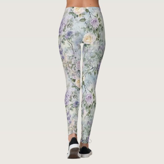Creme Purple Blumen Leggings (Rückseite)