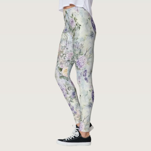 Creme Purple Blumen Leggings (Links)