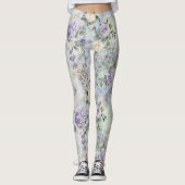 Creme Purple Blumen Leggings (Vorderseite)