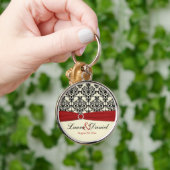 Creme, Red and Black Damask Wedding Schlüsselanhän Schlüsselanhänger (Hand)