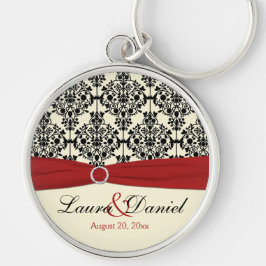 Creme, Red and Black Damask Wedding Schlüsselanhän Schlüsselanhänger