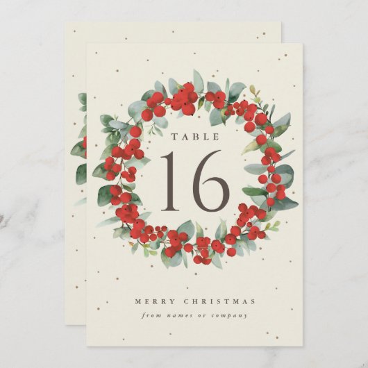 Creme Red Berries+Eucalyptus Holiday Tischnummer (Vorne/Hinten)