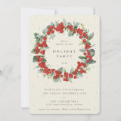 Creme Red Berries+Eucalyptus Wreath Holiday Party Einladung (Vorderseite)