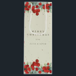 Creme Red Berry Eucalyptus Christmas/Holiday Geschenktüte Für Weinflaschen<br><div class="desc">Elegante,  creme,  weihnachtlich-weihnachtliche Geschenktasche mit einem Rand von handgemalten roten Beeren und Eukalyptus. Der gesamte Text ist vollständig editierbar,  sodass Sie den Schriftart leicht ändern können. Verschiedene Taschen in verschiedenen Größen und Koordinatensets in meinem Geschäft verfügbar.</div>