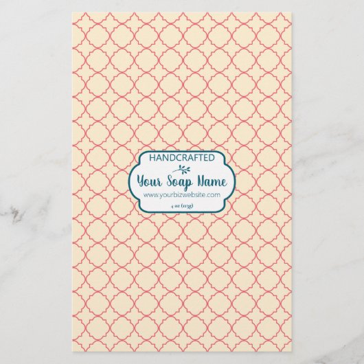 Creme & Red Quatrefolien Design Seifenwrap Papier (Vorderseite)