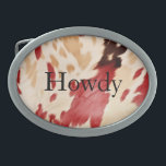 Creme Red Western Cowhide Ovale Gürtelschnalle<br><div class="desc">Creme Red Black Western Cowgirl Cowboy Southwest Cowhide Weihnachten oder jede Gelegenheit</div>