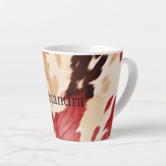 Creme Red Western Cowhide Personalisierter Name Milchtasse (Rechte Ecke)