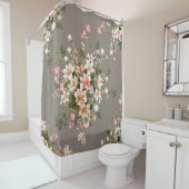 Creme, rosa Blume auf grau. Duschvorhang (Beispiel)