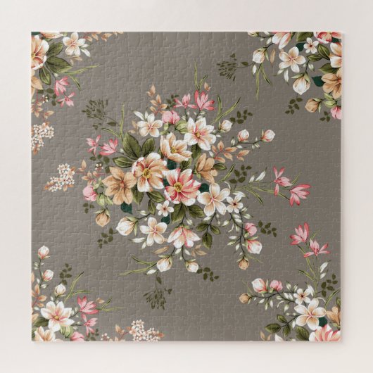 Creme, rosa Blume auf grau. Puzzle (Horizontal)
