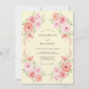 Creme-Rosa-Pfingstrosen-Hochzeit Einladung