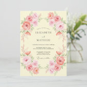 Creme-Rosa-Pfingstrosen-Hochzeit Einladung (Stehend Vorderseite)