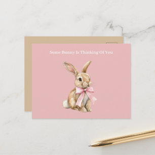 Creme Rosa Schleife Ein Hase denkt an Dich Postkarte