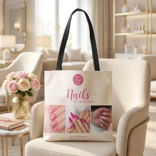 Creme-Rosa-Schrift-Logo-Foto-Nagelsalon Tasche
