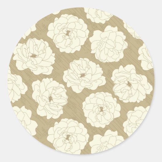 Creme Rose auf Golden Beige - nahtlos. Runder Aufkleber (Vorderseite)