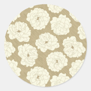 Creme Rose auf Golden Beige - nahtlos. Runder Aufkleber