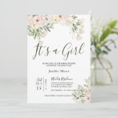 Creme Rose Babydusche Einladung (Stehend Vorderseite)