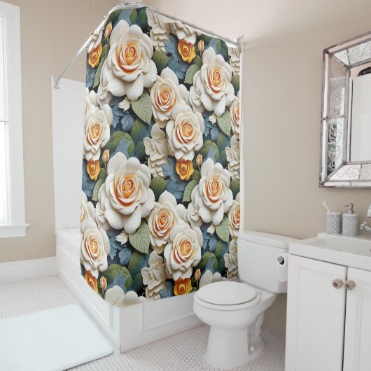 Creme-Rose Blumenmuster Duschvorhang (Beispiel)