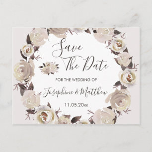 Creme Rose Blumenreath Save the Date Ankündigungspostkarte