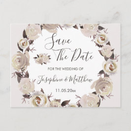 Creme Rose Blumenreath Save the Date Ankündigungspostkarte