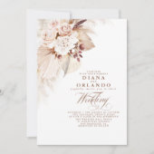 Creme Rose Botanische Pampas Grass Boho Hochzeit Einladung (Vorderseite)