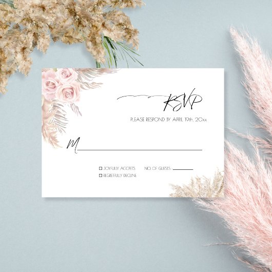 Creme Rose Botanische Pampas Grass Boho Hochzeit RSVP Karte