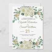 Creme Rose Bud Hydrangea Wasserfarbe Classic Einladung (Vorderseite)