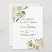 Creme Rose Bud Hydrangea Wasserfarbe Classic Einladung (Vorderseite)