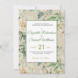 Creme Rose Bud Hydrangea Wasserfarbe Classic Einladung