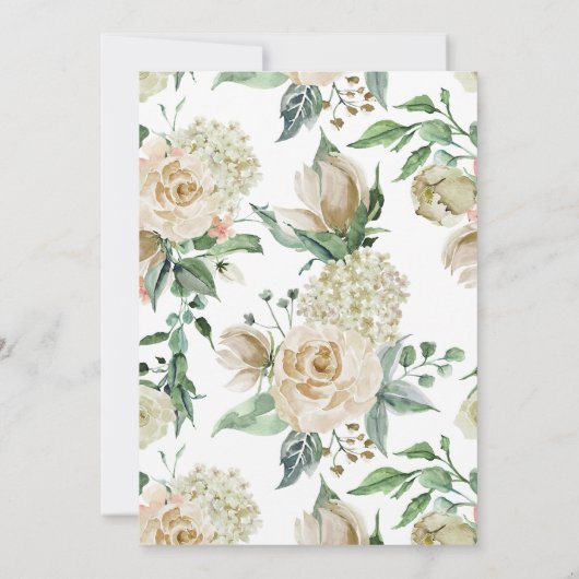 Creme Rose Bud Hydrangea Wasserfarbe Classic Einladung (Rückseite)