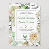 Creme Rose Bud Hydrangea Wasserfarbe Classic Einladung (Vorne/Hinten)