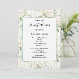 Creme Rose Floral Romantische Streifen Brautparty Einladung