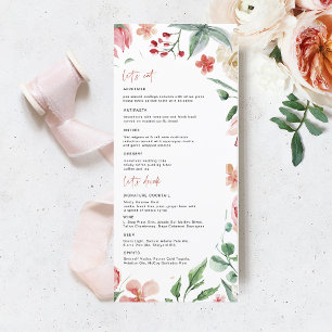 Crème & Rose Frühjahrs-Florals-Hochzeitsmenü Menükarte