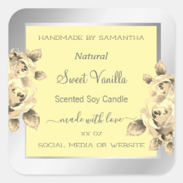 Creme-Rose Gelbe Blumenverpackungen Etiketten Quadratischer Aufkleber