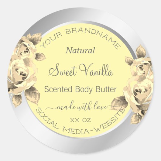 Creme-Rose Gelbe Blumenverpackungen Etiketten Runder Aufkleber (Vorderseite)