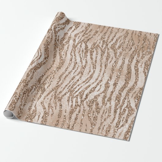 Creme Rose Gold Glitzer Zebra Print Geschenkpapier (Ungerollt)