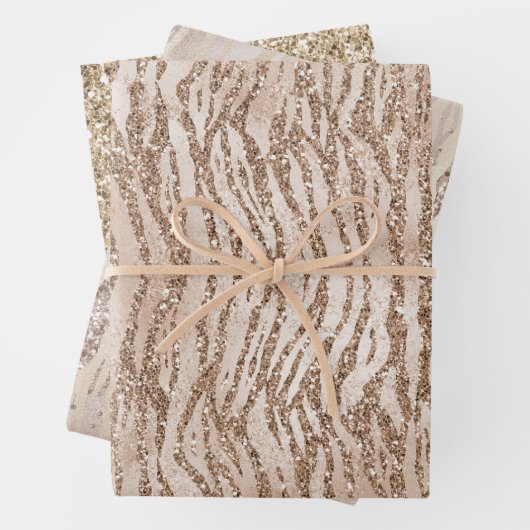 Creme Rose Gold Glitzer Zebra Print    Geschenkpapier Set (Beispiel)