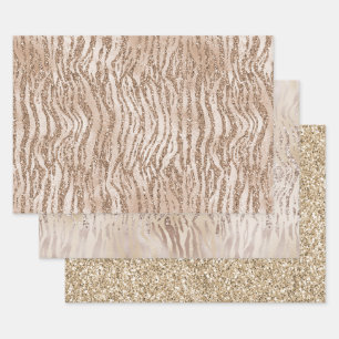 Creme Rose Gold Glitzer Zebra Print    Geschenkpapier Set