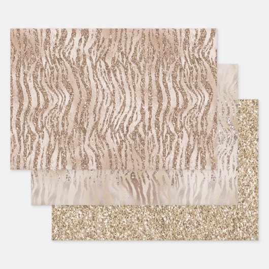 Creme Rose Gold Glitzer Zebra Print    Geschenkpapier Set (Set)