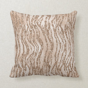 Creme Rose Gold Glitzer Zebra Print   Kissen