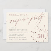 Creme & Rose Gold Script Überraschendes Party Einladung (Vorderseite)