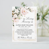 Creme Rose & Green Blätter Beileid Memory Dankeskarte (Stehend Vorderseite)