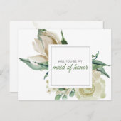 Creme Rose Grüne Flora Trauzeugin Einladungspostkarte (Vorne/Hinten)