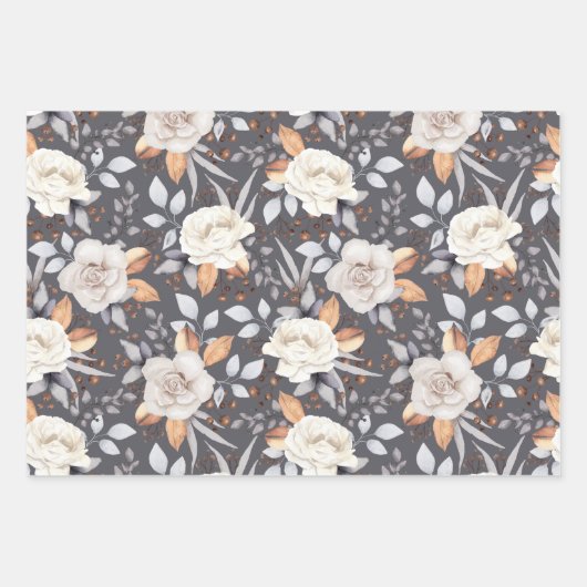 Creme Rose Herbst Berries Blumengraue Mix Geschenkpapier Set (Vorderseite)