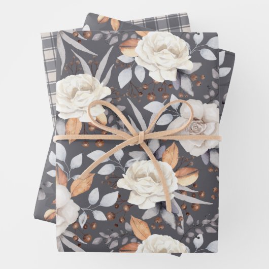 Creme Rose Herbst Berries Blumengraue Mix Geschenkpapier Set (Beispiel)